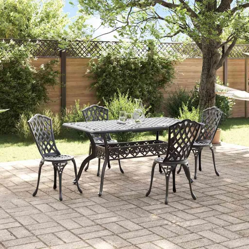 Conjunto de Jantar para Jardim   Preto Alumínio (5 pcs)