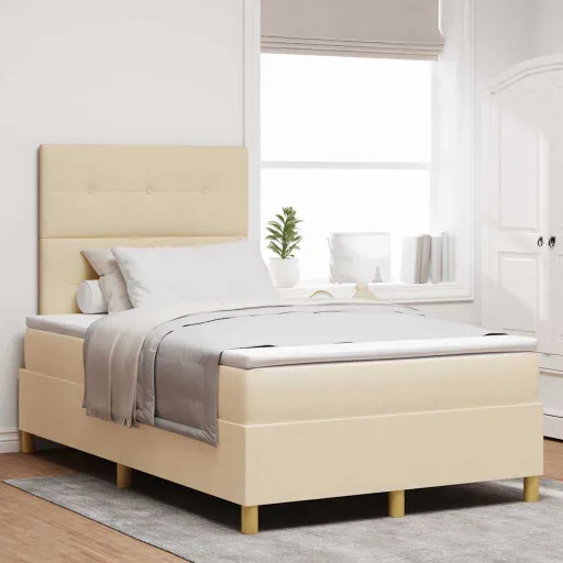 Cama Box com Cabeceira Creme 120 x 190 cm Tecido