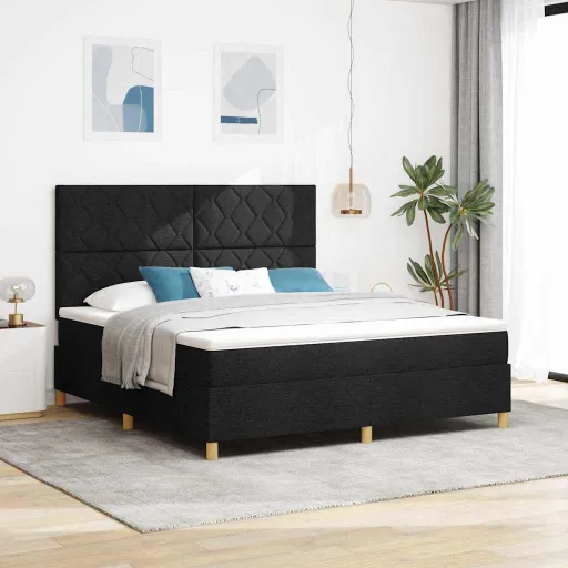 Cama Box com Cabeceira Preto 180 x 200 cm Tecido