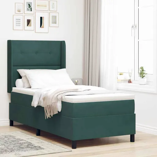 Cama Box com Cabeceira Verde-Escuro 100 x 200 cm Veludo