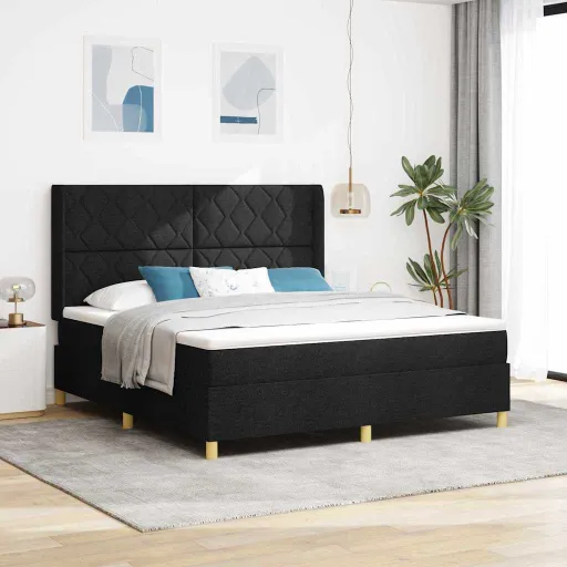Cama Box com Colchão Preto 180 x 200 cm Tecido