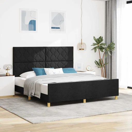 Estrutura da Cama com Cabeceira Preto 180 x 200 cm Tecido