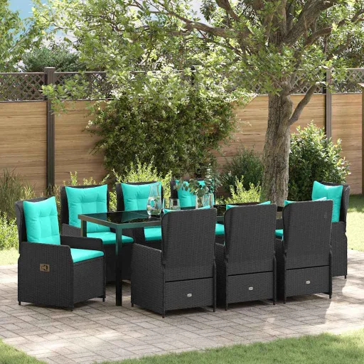 Conjunto de Jantar para Jardim   Preto Rattan Sintético (9 pcs)
