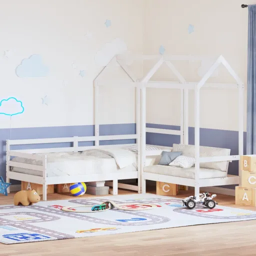 Conj. Sofá-Cama e Banco c/ Telhado 80x200cm Pinho Maciço Branco