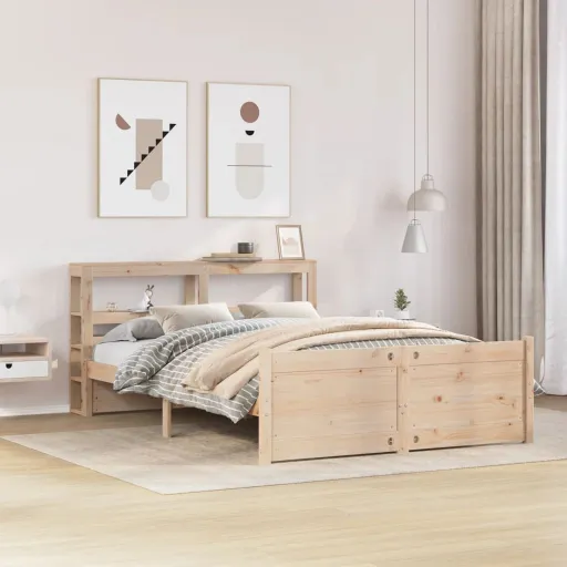 Estrutura Cama c/ Cabeceira 140x190 cm Pinho Maciço