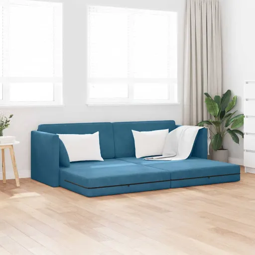 Sofá-Cama de Chão 200cm Azul Veludo