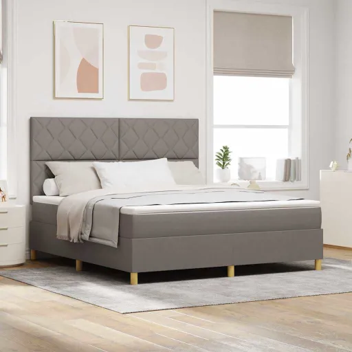 Cama Box Spring LED Cinzento-Acastanhado 180 x 200 cm Tecido