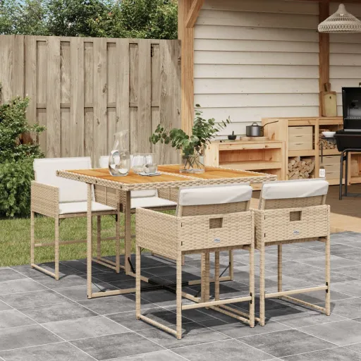 Conjunto de Jantar p/ Jardim com Almofadões Vime PE Bege (5 pcs)