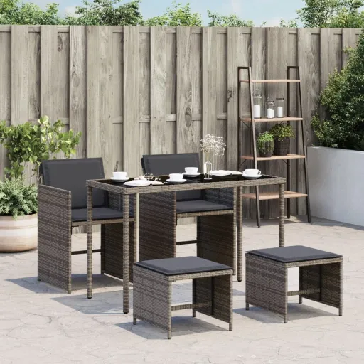 Conjunto de Jantar p/ Jardim c/ Almofadões Vime PE Cinza (5 pcs)