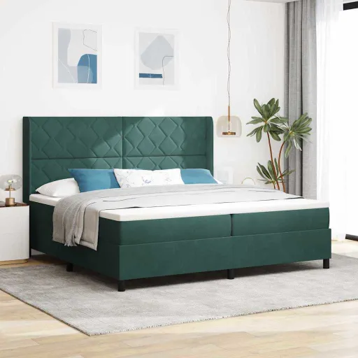 Cama Box com Cabeceira Verde Escuro 200 x 200 cm Veludo