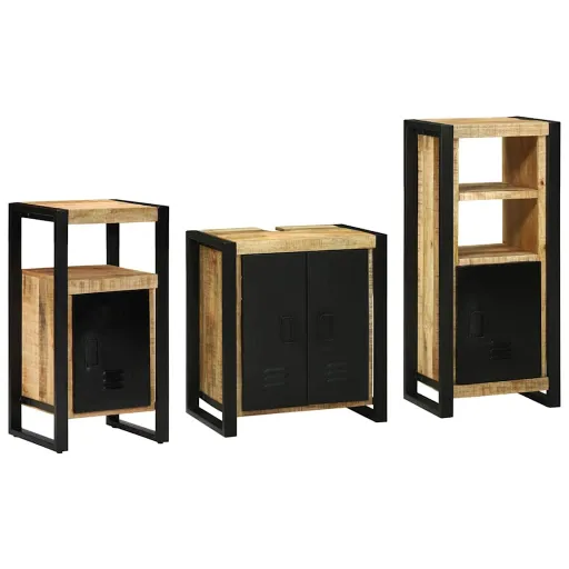 Conjunto de Móveis para Banheiro   Madeira de Manga Maciça (3 pcs)