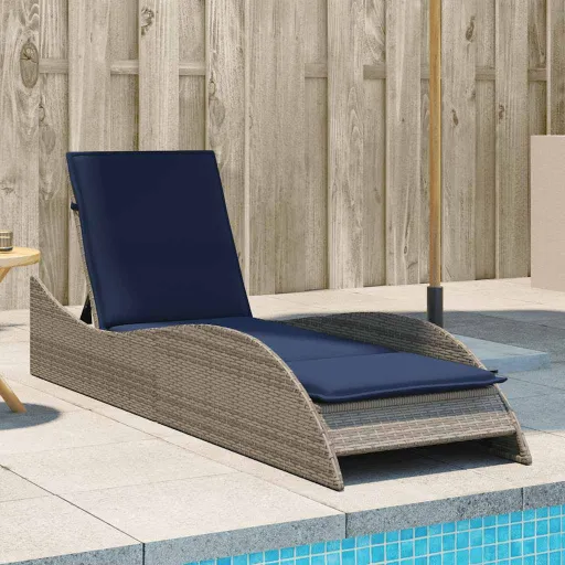 Espreguiçadeira com Almofada Cinza 60x205x73 cm Vime Sintético