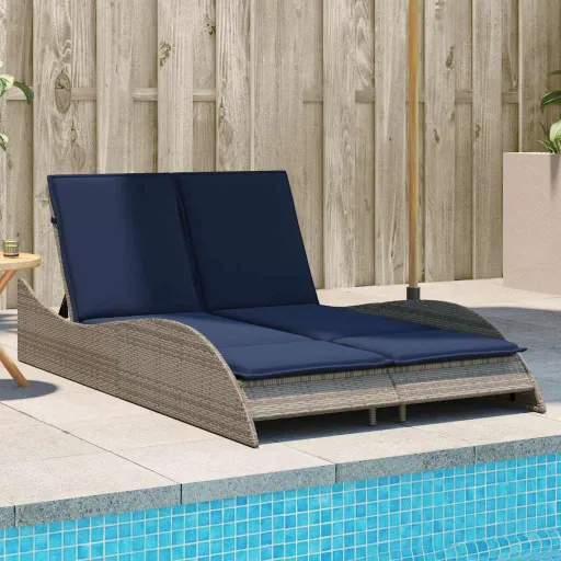 Espreguiçadeira com Almofadas Cinza 114x205x73 cm Vime Sintético