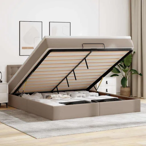 Cama Otomana com Colchões & LEDs 160x200 cm Couro Artificial