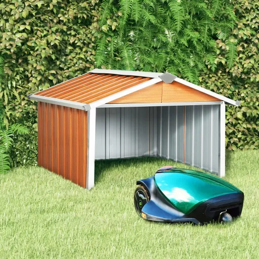 Abrigo para Corta-Relva 92x97x63 cm Aço Galvanizado Castanho
