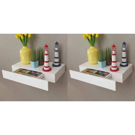 Prateleiras de Parede Suspensas com Gavetas   Branco 48 cm (2 pcs)