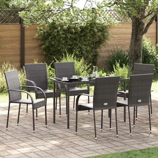 Cadeiras de Exterior Empilháveis   Vime PE Castanho (6 pcs)