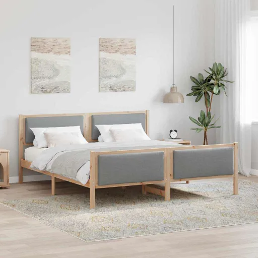 Estrutura da Cama Cinzento-Claro 200 x 200 cm Tecido
