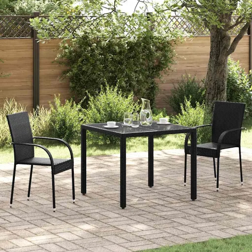 Cadeiras de Exterior Empilháveis   Vime PE Preto (2 pcs)