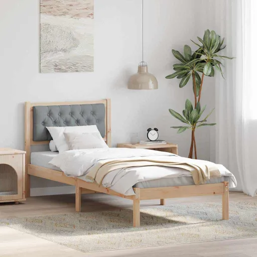 Estrutura da Cama com Cabeceira Cinzento-Claro 75 x 190 cm