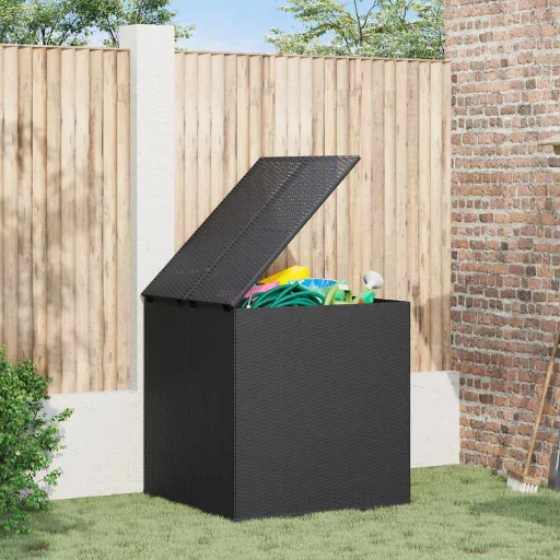 Caixa para Almofadões de Jardim 100x97,5x104 cm Vime PE Preto