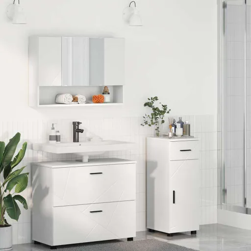 Conjunto de Móveis para Banheiro com Gaveta   Branco (3 pcs)