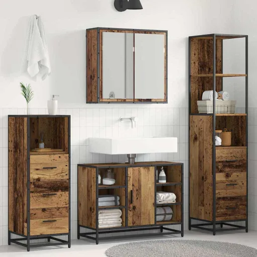 Conjunto de Móveis para Banheiro com Porta   Madeira Antiga (4 pcs)
