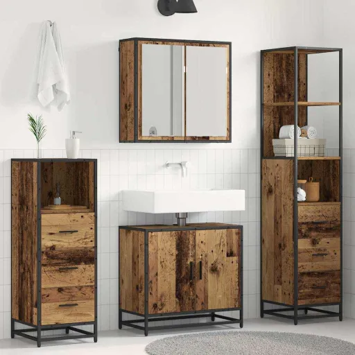Conjunto de Móveis para Banheiro com Porta   Madeira Antiga (4 pcs)