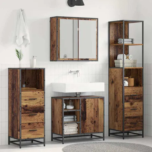 Conjunto de Móveis para Banheiro com Porta   Madeira Antiga (4 pcs)