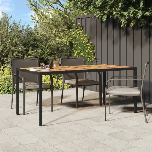 Mesa de Jardim 190x90x75 cm Vime PE e Acácia Maciça Preto