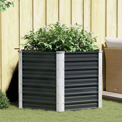Canteiro Elevado Jardim Aço Galvanizado 129x129x77 cm Antracite