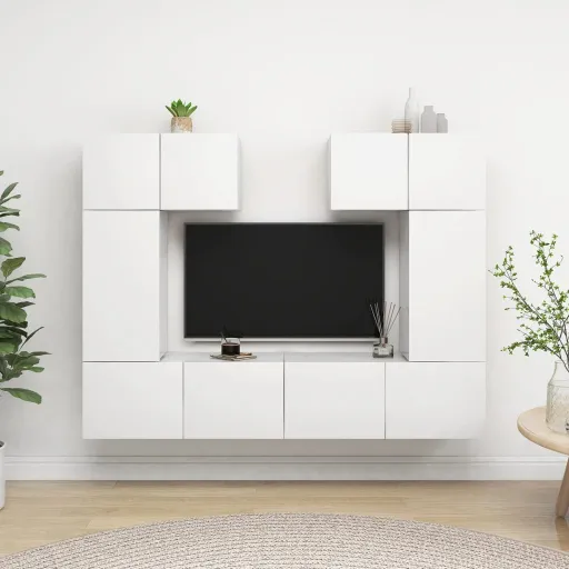 Conjunto de Móveis de TV Derivados de Madeira Branco (6 pcs)