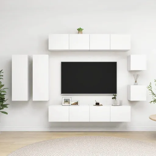 Conjunto de Móveis de TV Derivados de Madeira Branco (8 pcs)