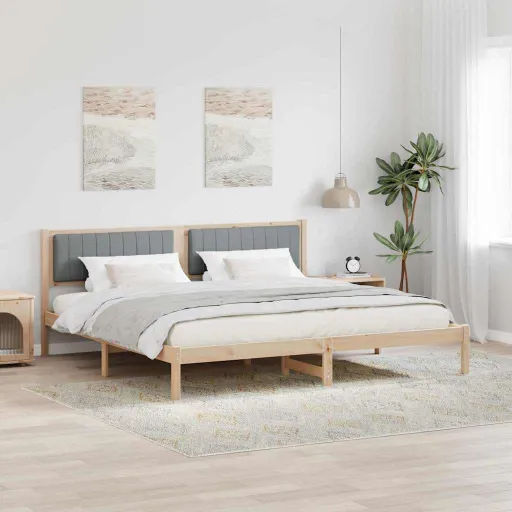 Estrutura da Cama com Cabeceira Cinzento-Claro 200 x 200 cm