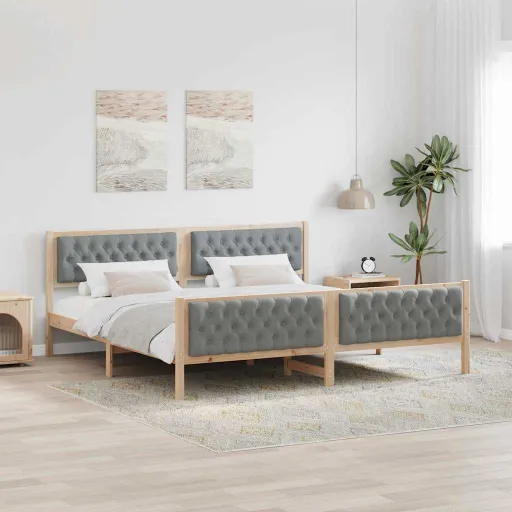 Estrutura da Cama com Cabeceira Cinzento-Claro 200 x 200 cm