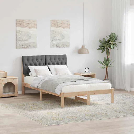 Estrutura de Cama com Cabeceira Estofada Castanho 120 x 200 cm