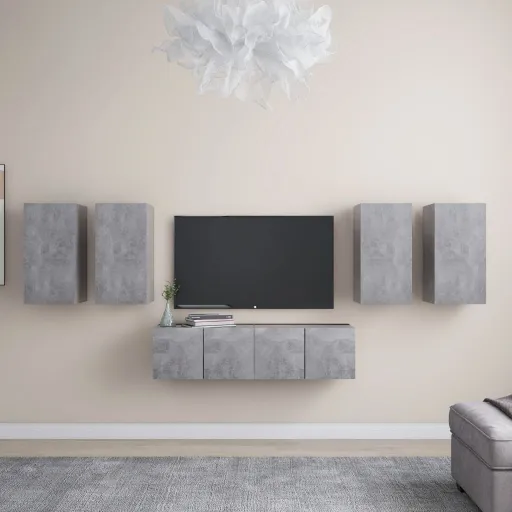 Conjunto de Móveis de TV Contraplacado Cinzento Cimento (6 pcs)