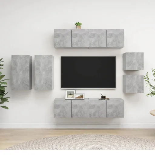 Conjunto de Móveis de TV Derivados Madeira Cinza Cimento (8 pcs)