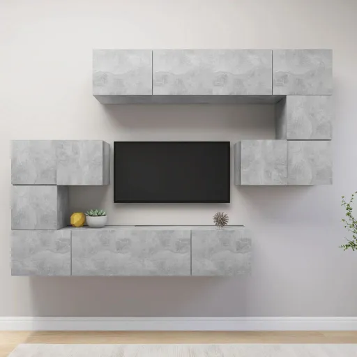 Conjunto Móveis TV Derivados de Madeira Cinzento Cimento (8 pcs)