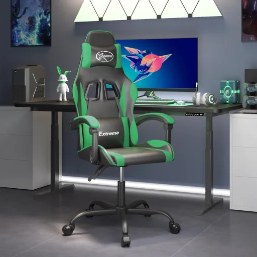 Cadeira Gaming Couro Artificial Preto e Verde