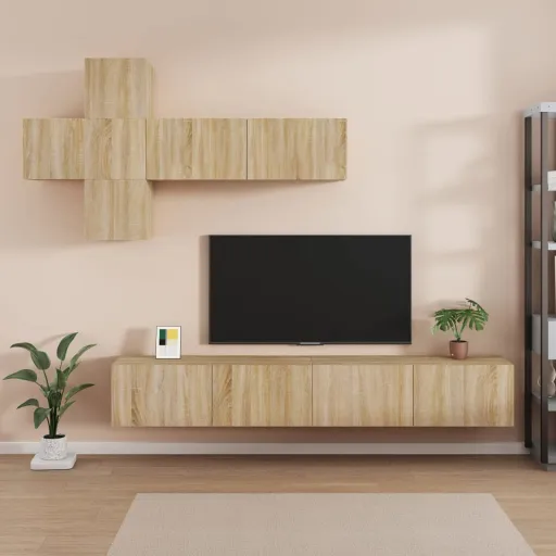 Conjunto Móveis de TV   Madeira Processada Carvalho Sonoma (7 pcs)