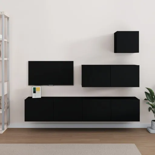Conjunto Móveis de TV   Madeira Processada Preto (4 pcs)