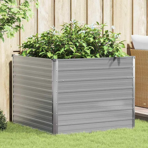 Canteiro Jardim Elevado 100x100x77cm Aço Galvanizado Cinzento