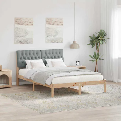 Estrutura da Cama com Cabeceira Cinzento-Claro 140 x 200 cm