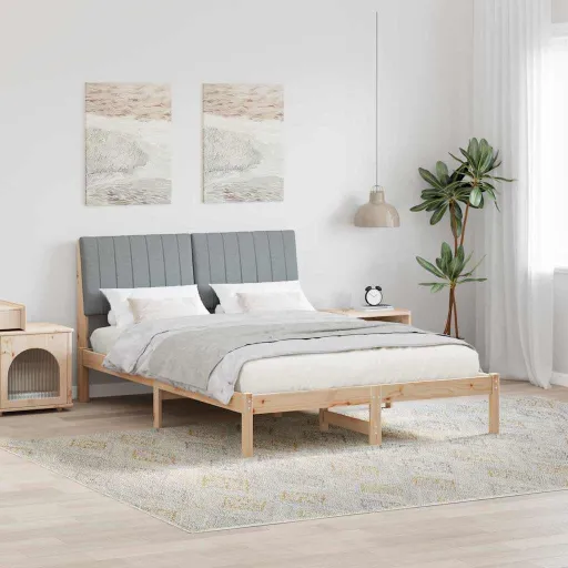 Estrutura da Cama com Cabeceira Cinzento-Claro 140 x 200 cm