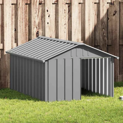 Casota para Cães 116,5x153x81,5 cm Aço Galvanizado Cinzento