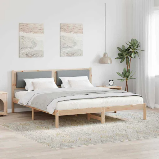 Estrutura da Cama com Cabeceira Cinzento-Claro 200 x 200 cm