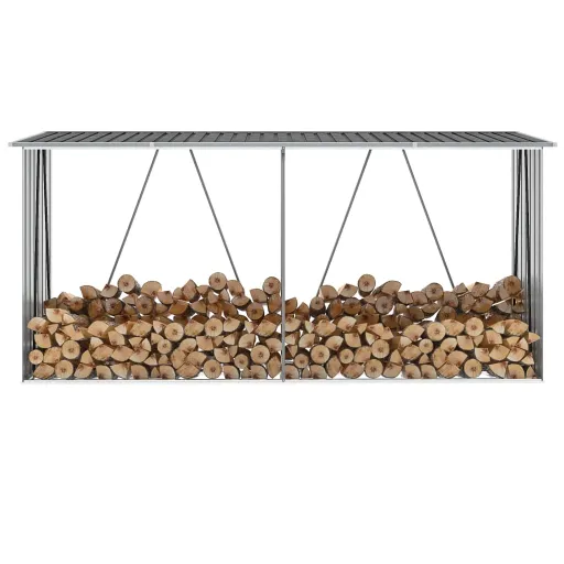 Abrigo Jardim p/Arrumação de Troncos Aço 330x84x152cm Antracite