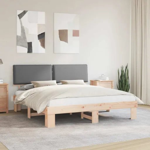 Estrutura de Cama com Cabeceira Estofada Cinzento-Claro