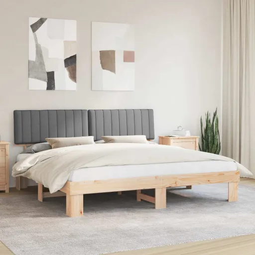 Estrutura de Cama com Cabeceira Estofada Cinzento-Claro